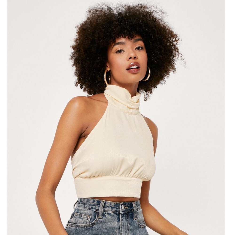 Backless Tie Halter Satin Crop Top. Size 0